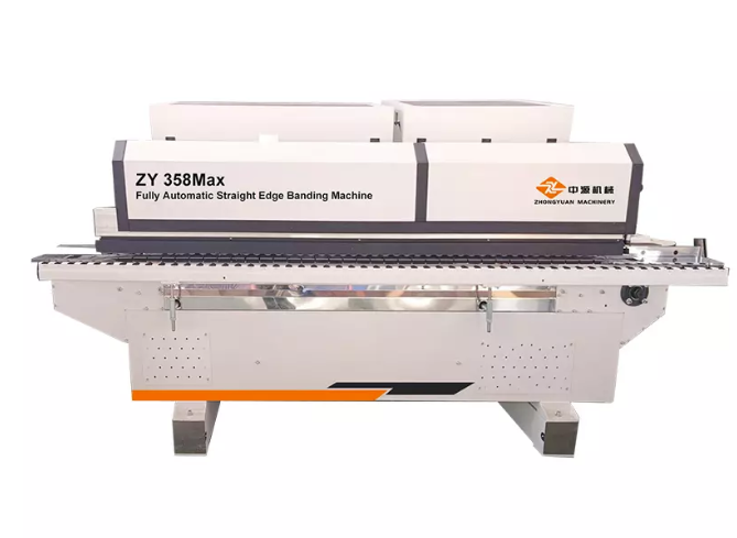 Image of an edge banding machine in action, applying edge banding to furniture panels for a smooth, professional finish.